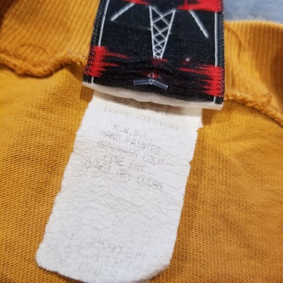 Vintage KWBL Los Angeles Mock Neck Mirror Paint Metallic Top 3/4 Sleeve Mustard - Picture 4 of 7